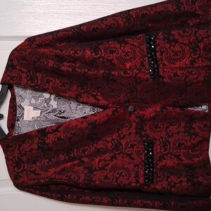Chico's Elegant Red and Black Brocade Blazer